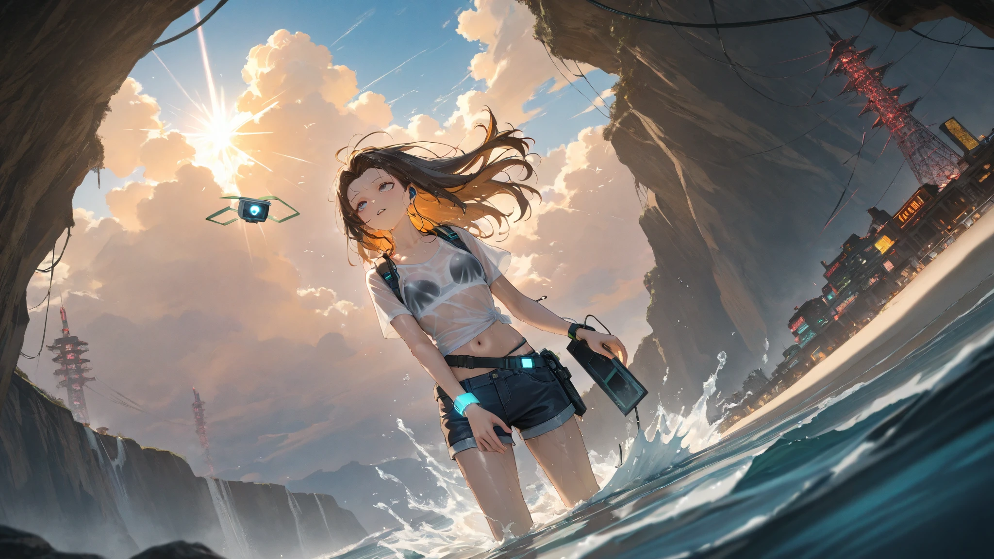 (portrait_of_a_corsair_girl_holding_a_flintlock_walking_in_shallow_water:1.7), slim, skinny, (see_through), (wet),(half_naked:1.67), (surface), (coral_reef_surrounded:1.3),(translucent_ocean:1.5), (ocean), (explosion_of_pirate_sailboat_background:1.899), 1girl, (bird), (ship), , (darkest_sky:1.446), (thunder:1.53), (storm:1.53), realistic, (beach), cloud, blood, (ocean), stone, seagulls, scenery, (wading), (mountain:1.25), (floating_island:1.45), (looking_at_viewer:1.5), prt, prt, air_bubble, animal, (aquarium), aurora, bubble, caustics, coral, dolphin, fish, goldfish, holding, horizon, planet, plant, scenery, shark, starry_sky, (surreal), swimming, traditional_media, tree, (partially_underwater_shot:1.01), water, watercraft, waterfall, waves, whale,(whale_falling_into_the_water:1.5), prt, (age_of_piracy:1.5)