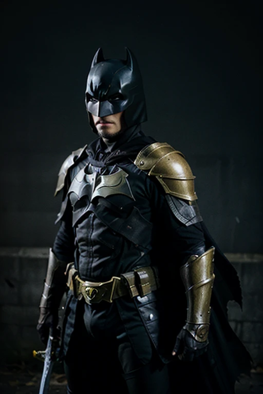 epic movie poster,  medieval knight as batman , suit made in iron and gold, holding a incredible sword, trending on artstation,professional digital art, uhd,  hi detailing, dramatic lighting,  best quality, high quality, highres, bright amazing lighting, detail enhancement,  high resolution fix