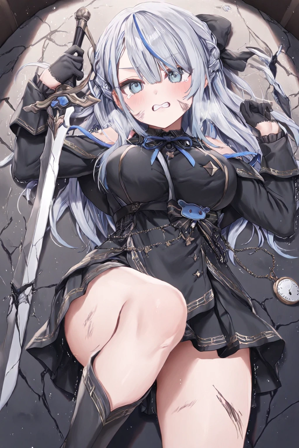 (masterpiece),(Highest quality),(Very detailed),(Best illustrations),(Best Shadow),(Absurd),(Detailed Background),(so beautiful), 16K,(Very detailed),(Best illustrations), 8K,(Absurd),(Detailed Background),(so beautiful)just, (Processing wool), Perfect Anatomy, One Girl, alone, , , Grey Hair, Purple eyes, Blunt bangs, , (psychedelic), , , One Girl, alone, Big Breasts, Long Hair, , , , empty eyes, blank eyes, , , , Heart-shaped pupils, Fantastic effects, shiny skin, Wet, A halo shines, Sacred atmosphere, The pupils constrict, , , Sexual climax, , , , , saliva trail , , night , , pink neon, , , hallucination, , Mysterious glow, orgasm, ahegao, rolling eyes, cross-eyed, , , , Arched back, , , , , , arms behind head, Extremely detailed and realistic reproduction, Showcasing professional craftsmanship, ((Very cute face)),open mouth, tongue out, naughty face, garter belt, deva battle suit, gloves, headgear, 