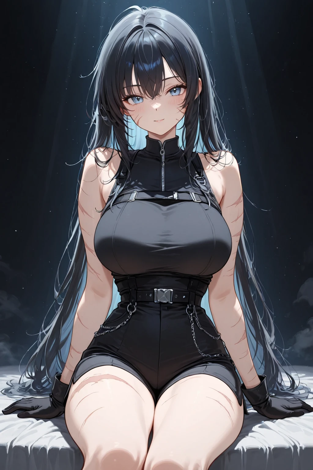 (((masterpiece))),(((High resolution)))、(((8K quality)))、(((perfect face)))、(((Korean idol))), ((sleeveless)), (leather pants), ((top quality eyes)), ((detailed face)), (detailed texture), look at the camera, big tits
