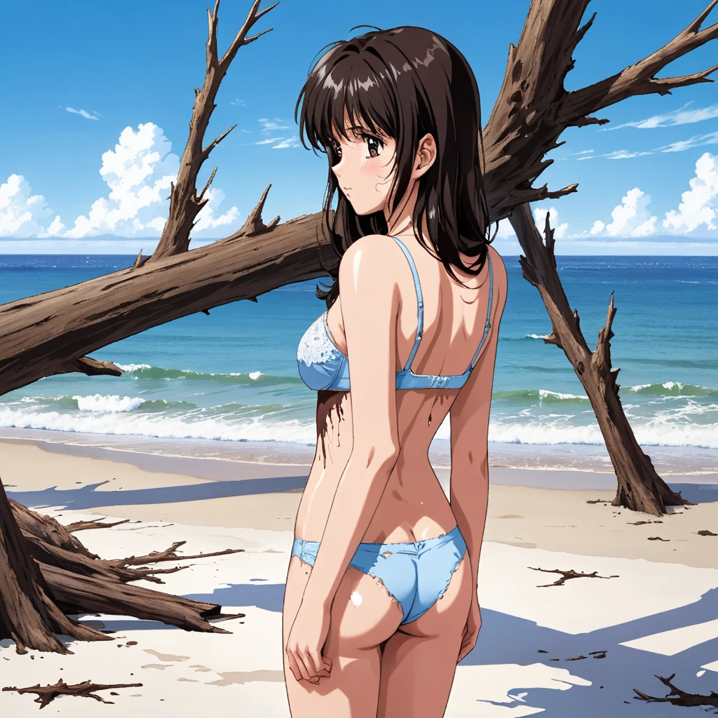 masterpiece, super high quality, Very detailed, Perfect drawing, alone, girl, 一人のgirl,(((Ultra high cut swimsuit))),Browsing Caution,Big Breasts,Cowboy Shot,Bewitching Smile、Beautiful Teeth、Stick your butt out、look back、