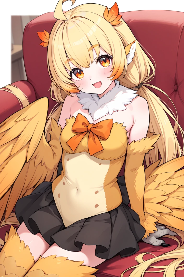 (best quality, ultra-detailed), (solo girl), (Harpy) (Bird leg),(Talons), (Sharp claws),(Sitting on a chair),(Focus in talon)