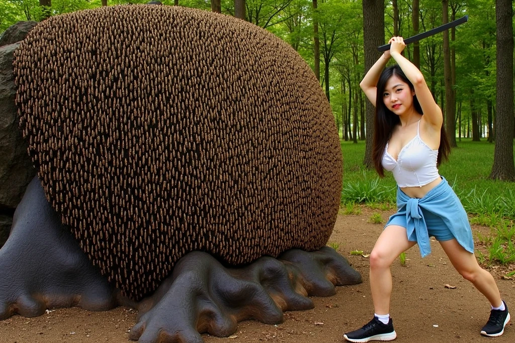 A naked woman Wearing nike shoes, hiking chlotes, entangled in leafy vines on a Hillside cliff, rock, body covered in moss, entangled in roots of vines, roots of leaves covered, beautiful woman, big breasts, legs open showing pussy, big root fucking her pussy, mossy tree roots piercing her pussy, wet vagina, sensual body, big breasts, short wavy hair, beautiful Asian woman, jav idol actress, tied up with tree roots, misty Hillside cliff background, very realistic, very realistic,