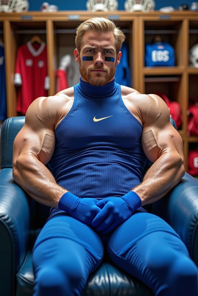 hot guy in a wrestling uniform. pale skin, oiled up, sexy redhead, skinny, good lighting, very pale skin, light skin, wrestling singlet, sitting on prison floor, body shot, wrestling spandex, bulge print, hot guy, mature face, irish, fully clothed, full singlet, long-seam singlet