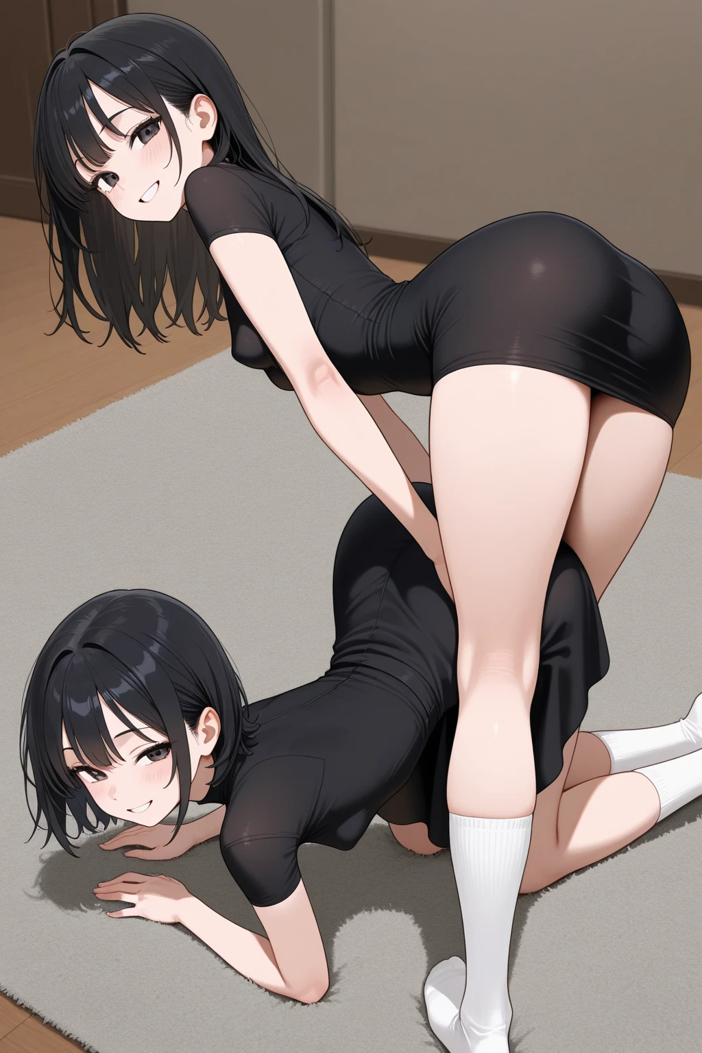 Two women forced to have sex。,,One is blonde with long hair、Large Breasts、Small waist、Big Ass、Sensational underwear、height 140 cm。,The other has short black hair、slender、Small breasts、Small waist、Big Ass、Sensational underwear、Height: 170 cm。、One Man。、Black-haired, black-eyed Japanese、Big dick、Extraordinary。,Penetration Sex,Creampie Sex,