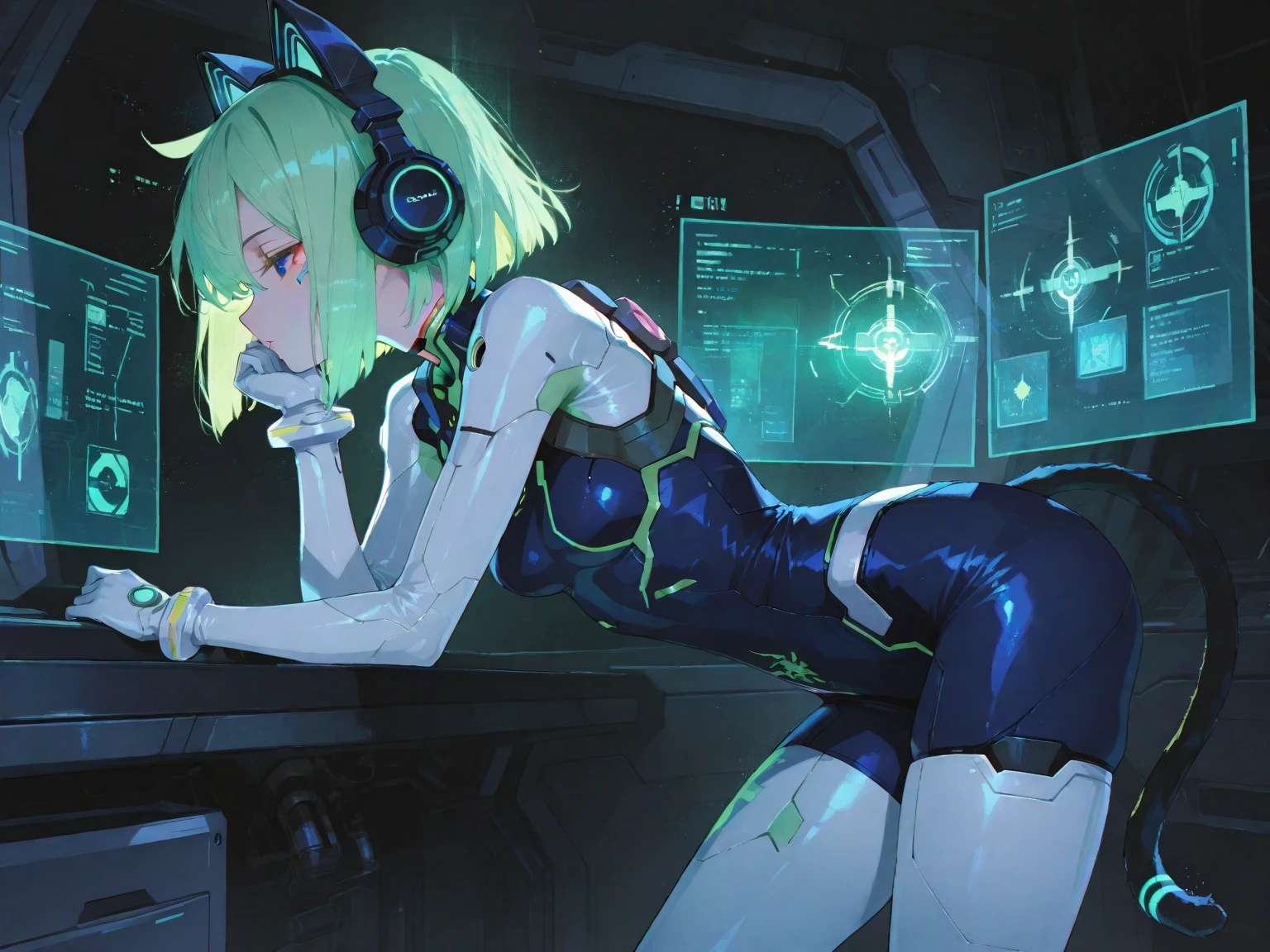 blue eyes and blonde straight hair and is a handsome teenage boy turned into a cyborg in a futuristic lab wearing a futuristic headset in cyborg crop top armor with mind control device, lying his back on top of a futuristic table with mindcontrol device connected to futuristic technology