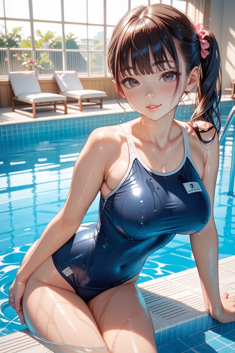 swimsuit girl cartoon kneeling wet