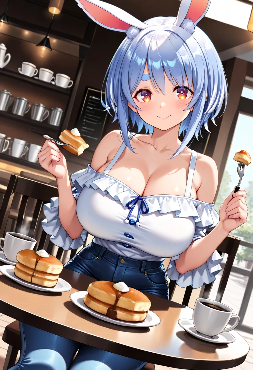1 girl, alone, animal_ears, breasts, cat_ears, open_mouth, simple_background, smile, short_hair, cleavage, looking_at_viewer, blue_background, blue_hair, bare_shoulders, fluff_from_animal_ears, black_eyes, blue_eyes, background, meme, 1 girl, breasts, pale_skin, bare_apron, pale_skin , alone, apron, thick_thighs, disposable_cup, english_text, marker, wide_hips, thighs, blush, holding, cup, cleavage, purple_eyes, coffee, blurred_background, curvy, speech bubble, areola_slip, black_nails, green_apron, looking_at_viewer, holding_cup, bare_hips, blurred , big_breasts, collarbone, indoors, pen, covered_nipples, bare_shoulders, coffee cup