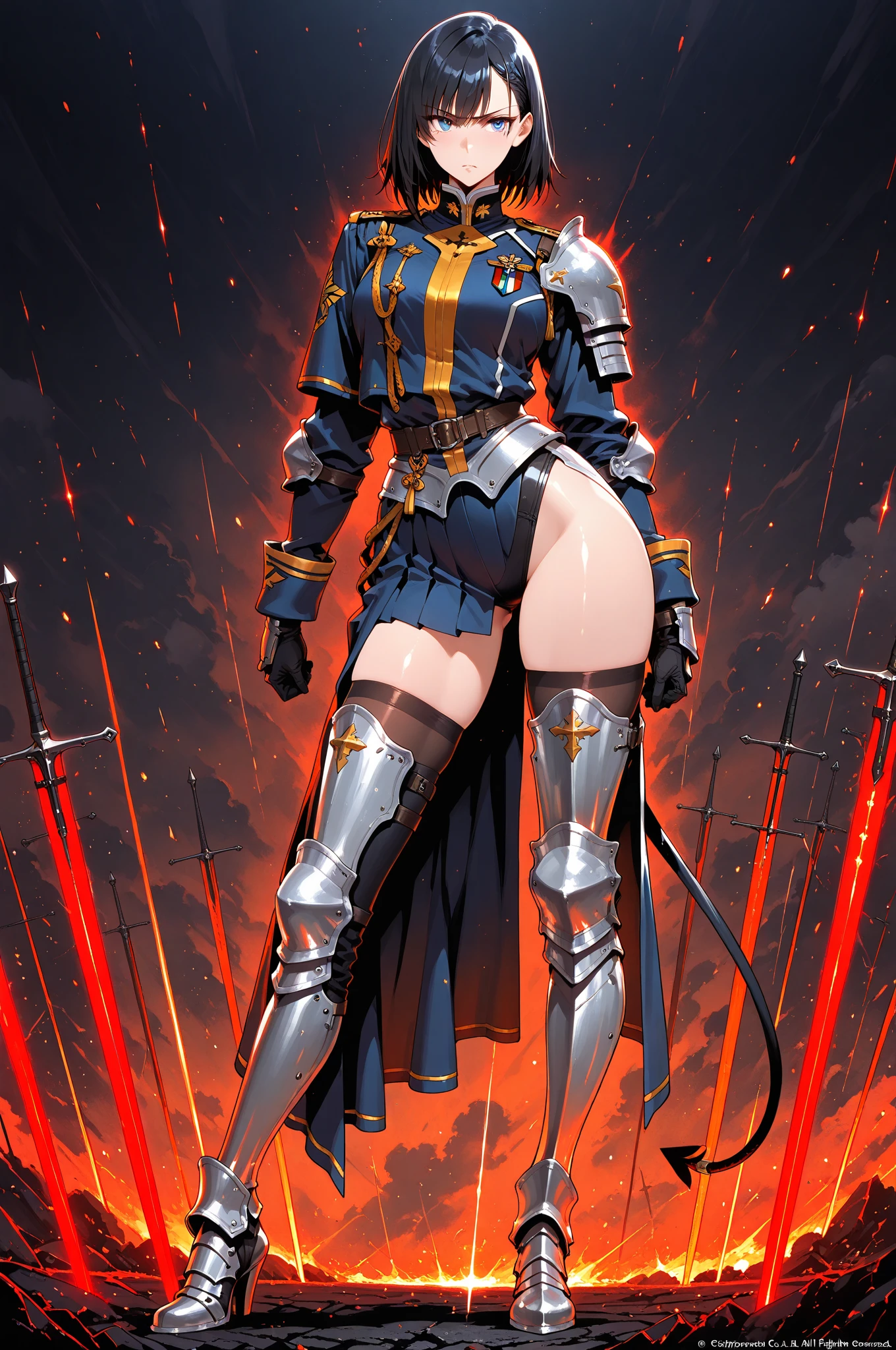 Ultra realistic, masterpiece, 8k, redhead warrior, armor, medieval costume, d&d, steel breastplate, steel gauntlets, steel boots, 1 girl, back, red skirt, short skirt, raised skirt, doggystyle, from behind, white panties, panties appearing, thong, upskirt, pantyshot, snfw