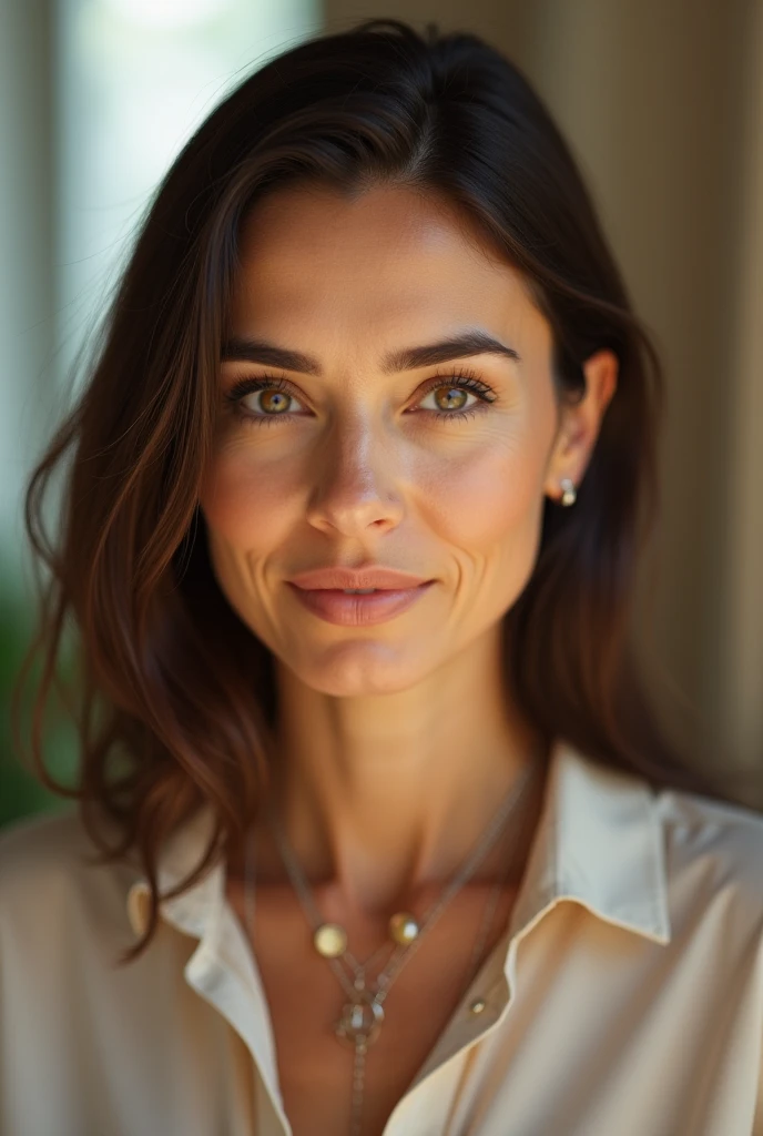 A 30-year-old woman who is Colombian, not overly surgically enhanced, looking natural, appearing more mature, looking older.