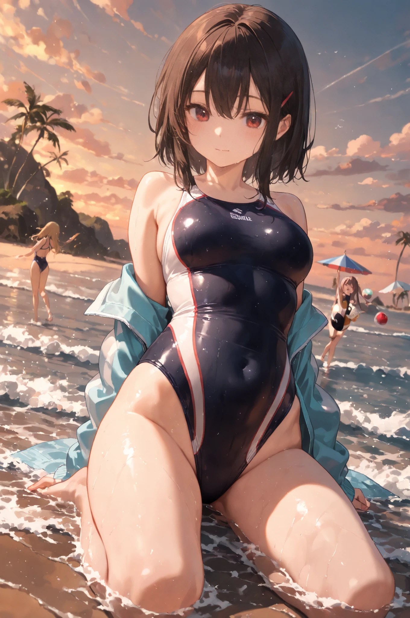 Raise your hands,Woman in swimsuit,Large number of people