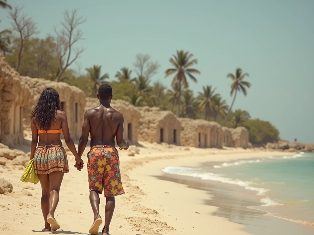 Casal de negros olhando a paisagem da praia