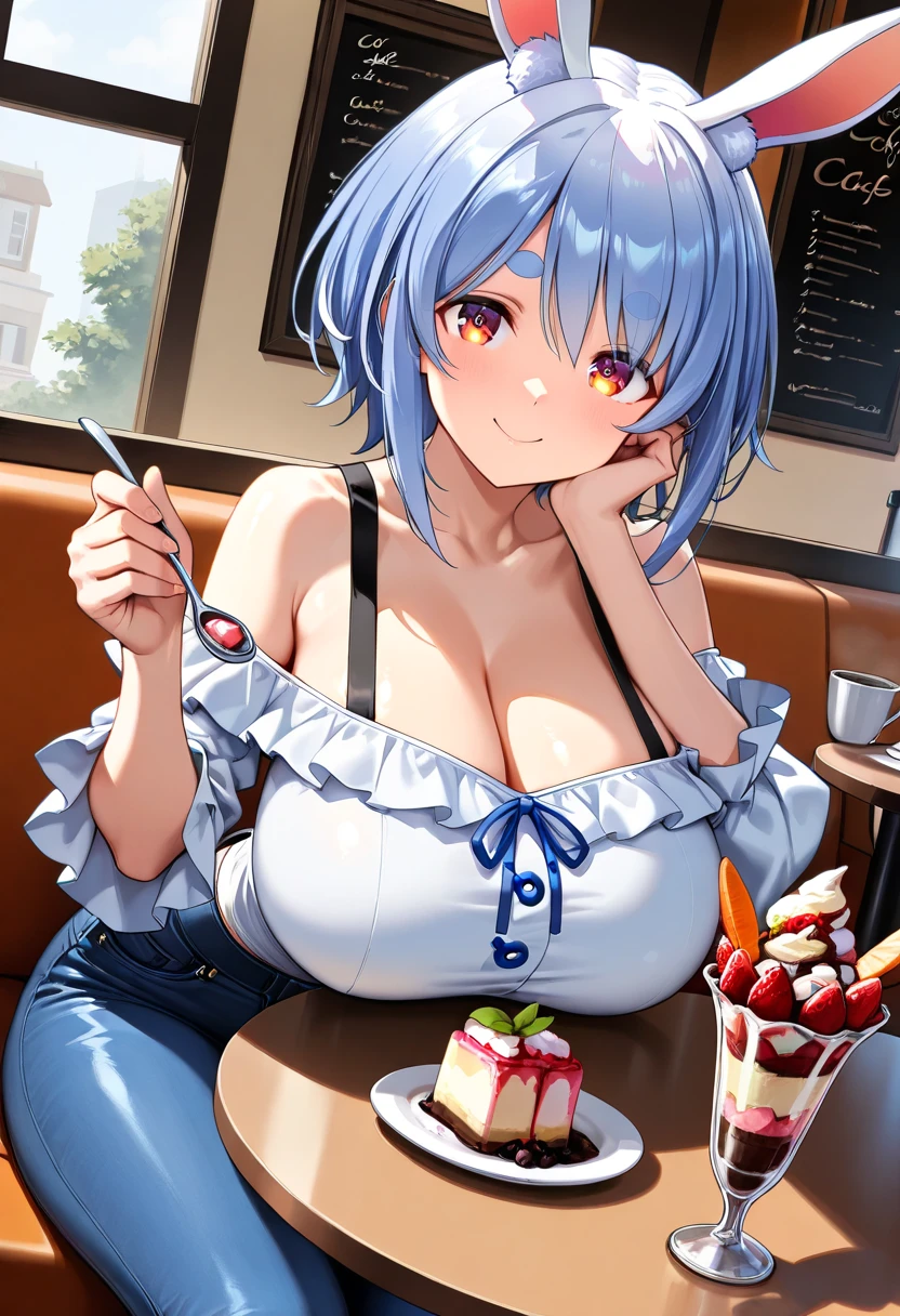 (from below:1.2),(from side:0.9), ((cute Face)), (Close-Up:0.6), ((looking at viewer, holding a icecream)),(Italian sweets magazine cover:1.4), highest quality、(real、photorealistic:1.5),(ultra high resolution,dark blue hair,long hair,side ponytail,hair between eyes,bangs, (beret, black jacket, open clothes, cleavage, midriff, black shorts, black thighhighs, thigh strap, fingerless gloves, single glove:1.2), (double breasted,under bust:1.2), sitting at a table, cute, anime visual of a cute girl, cute anime girl, eating cakes, young anime girl, guweiz, high quality anime artstyle, anime girl, artwork in the style of guweiz, beautiful anime girl, pretty anime girl, (anime girl), official artwork,(with sparkling eyes and a contagious smile),her thin pubic hair, looking at viewer, pose muy sexy"
