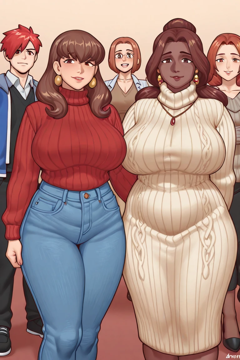 a fully clothed with massive breasts brown curly haired very fat transgender girl in a tight bikini top and sweatpants showing the shape of her large phallus finally mutating after being exposed to chemicals into a freak with two extremely close together heads sharing the same neck as she grows a second head in a lab at school. Her new second head is tearing an hole in her sweater as it grows from her neck and constantly touching against her head. She looks overjoyed to be a freak and have a second head sharing her neck. Her second head has her hand down her pants to touch her large male genitalia. 