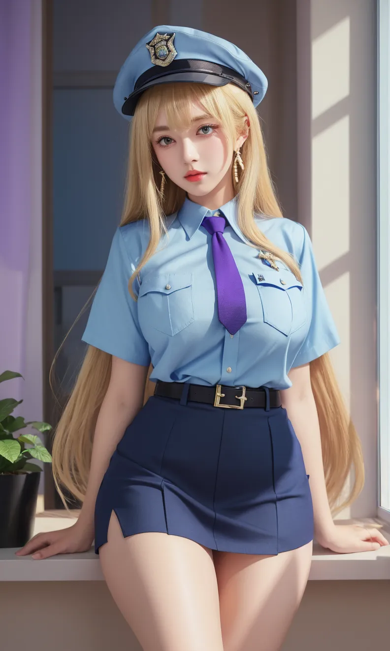 light clothing、formal attire、night景、light、blue eyes、blonde、full body photo、(look to the side),(side shot),sexy face、long straight hair_hair reaching down to waist、 complete appearance、(((masterpiece)))、(perfect breasts),((best quality))、((超realistic))、成熟したfemale、成熟したfemale、aspect、very detailed、smile showing white teeth、Best image quality、Detailed image quality、beautiful、Europe, female, French, female Italian, Italian, The perfect smile、blue eyes、jewelry store, blue eyes, realistic, high resolution, light나는 피부, (detailed face),jewelry store, , night, blue hair,blonde, wavy hair,attractive appearance, The perfect smile,(Air hostess),Cabin Attendant,tight miniskirt,White short-sleeved shirt that fits the body perfectly,My shirt buttons are all undone.,Silk tie,inside the airplane