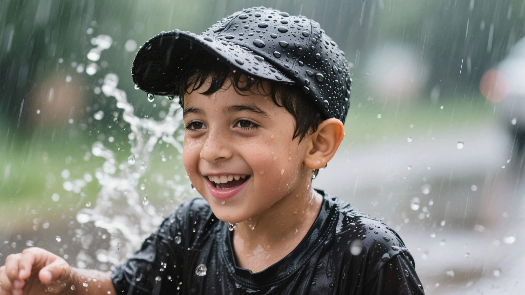 A boy in rain