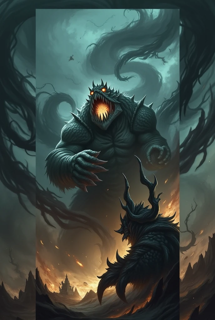 dark swamp eldritch monster rising out of the water moss slime vines tentacles fireflies midnight moonlight backlight (masterpiece:1.2) (illustration:1.2) (best quality) (detailed) (intricate) (8k) (HDR) (wallpaper) (cinematic lighting) (sharp focus), ((masterpiece)), ((best quality)), ((official art)), (extremely detailed CG unity 8k wallpaper), ((highly detailed)), ((illustration)),{{realistic}},ocean, cthulhu, octopus,black wings,chest,muscle,horns,guro,dark,night,bust,monster,blue eyes, open mouth,big eyes,