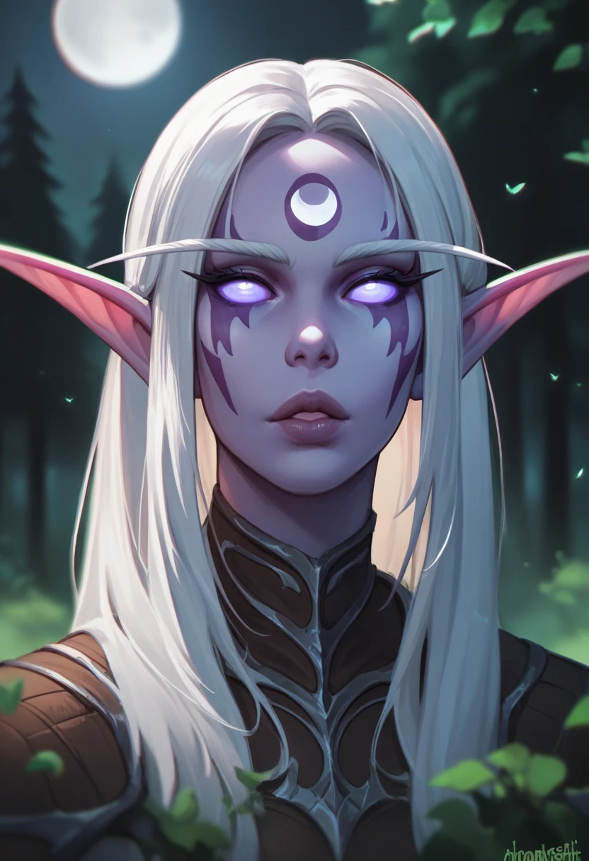 Barbarian drow elf girl with a long, tousled silver mohawk, green glowing eyes, woolen clothing, scales and skin, height, Very beautiful, wild and luxurious. cinematic lighting, Baldur Door 3, Nature, Luminous elements, Horror style. dynamic pose, enemies in the background