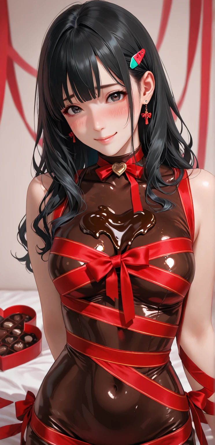 1girl, katara, solo, long hair, messy hair, (((completely nude))), (((Tiny micro highlegs bikini Insert in the pussy lips Santa Claus sexy Costume insert in the pussy lips))), no bra, looking at viewer, blue background, shiny black hair, two side up, pink turtleneck, detailed face, shiny blue eyes, ((happy smile)), sexy lips, luring smile, slightly sexually aroused, voyeurism, red ribbon, hair ribbon, bangs, upper body, parted bangs, blakc ribbon, twintails, nose, legs, ((detailed pussy  lips)), ((chritsmas nsfw fantasy)), seductive pose,  (many pink christmas colored balloons around), (white snow in the air), 16k.