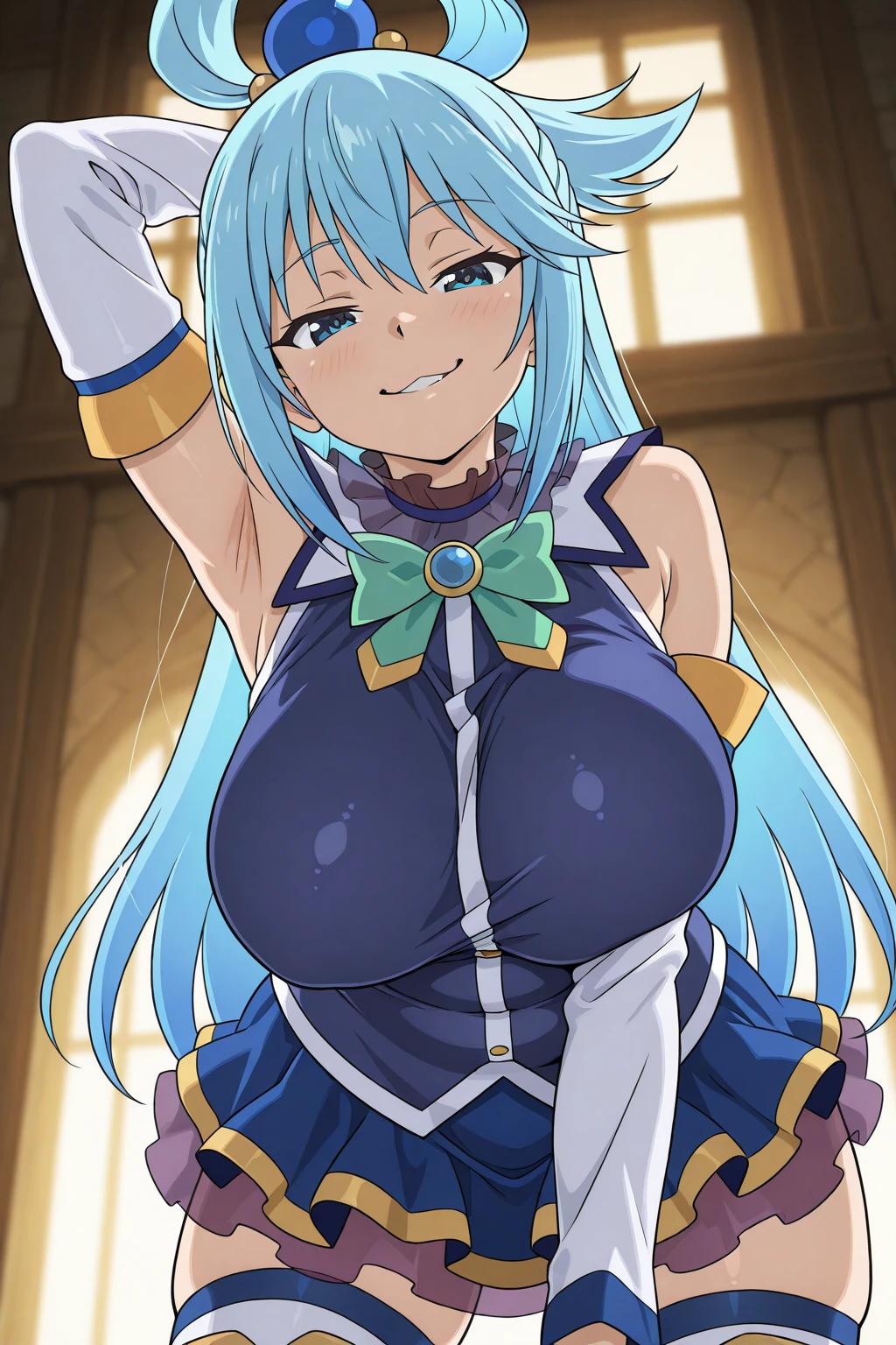 CURE SKY, DRESS, TWINTAILS, GRADIENT HAIR, AHOGE, BLUNT BANGS, HEAD WINGS, FINGERLESS GLOVES, WHITE SHIRT, PUFFY DETACHED SLEEVES, cape, THIGHHIGHS, BLUE LEGWEAR, gem, SINGLE EARRING, 1girl, 独奏, upper body, facing viewer, (looking at viewer:1.5), in the center, smile,
Open your mouth wide、a large amount of  on the face,、Tongue sticks out of mouth、Big Breasts、Cleavage、Close-up of face、slouch、Hard nipples protruding、topless、Bare Chest、Fake nipples