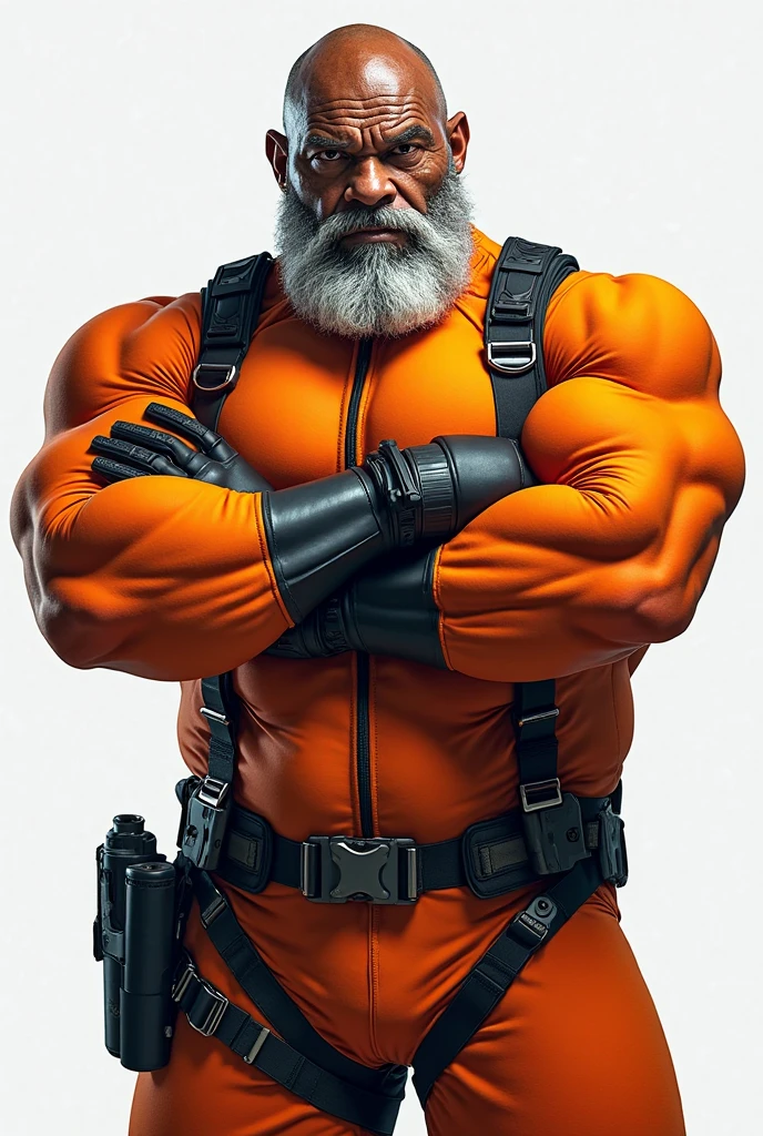 (masterpiece, best quality), 1 old man, white hair and beard, handsome beautiful face, muscle male, beautiful body, wearing asuka plugsuit, bodysuit, interface headset, red bodysuit, nice bulge, nicebulge,