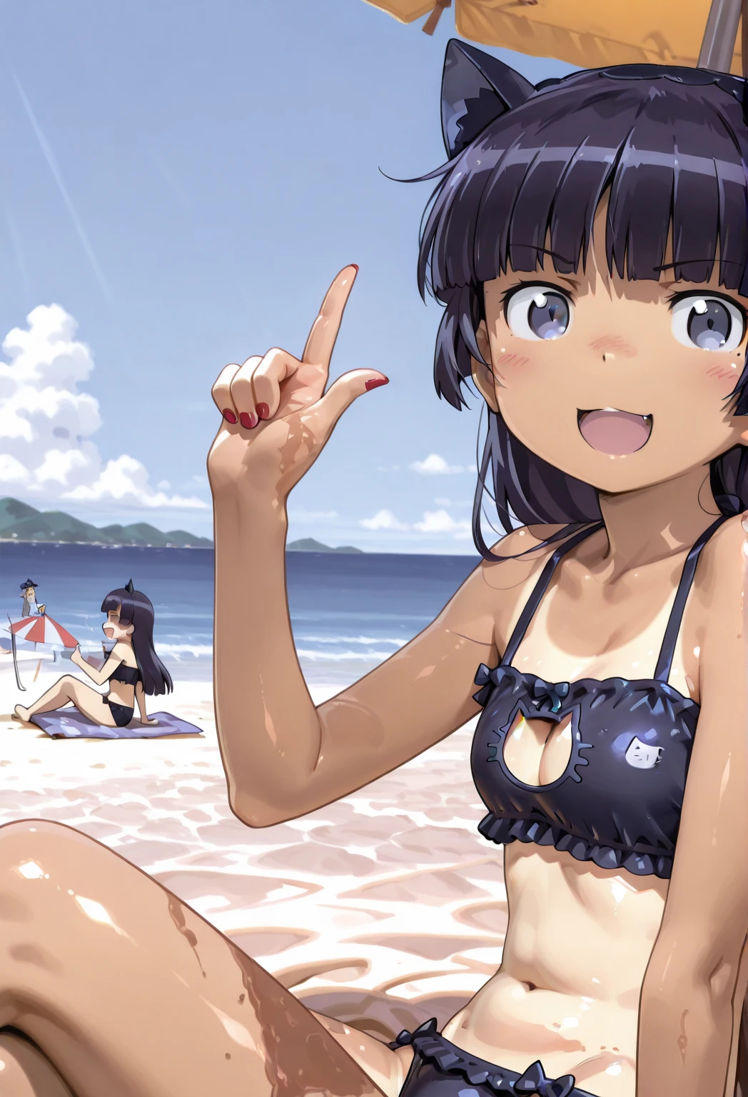 ランダムなSwimwear,,Blushing、Black Hair、ponytail、Pale orange eyes、Head to toe full body、Blushing、Embarrassed look、Composition from the front、A view from slightly below、school swimwear、Acme Face、Random pose、, 、nsfw、Highest quality、1 girl、solo、Ocean、Sandy Beach、Sexy pose、Random pose、Blushing、Wet、Embarrassed、I can see half of my 、、ワンピースSwimwear、(Strap slip:1.3)、Swimwear