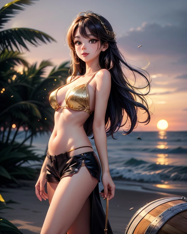 Realistic,16 year old girl, elegant and pure virgins of the Tang Dynasty, Perspective three point patch, revealing the perineum and the whole body, with suntanned skin, smooth and delicate skin, slender and charming waist. Not wearing clothes.Not wearing bras. exposed the chest.(Wet all over).Lie in the beach.