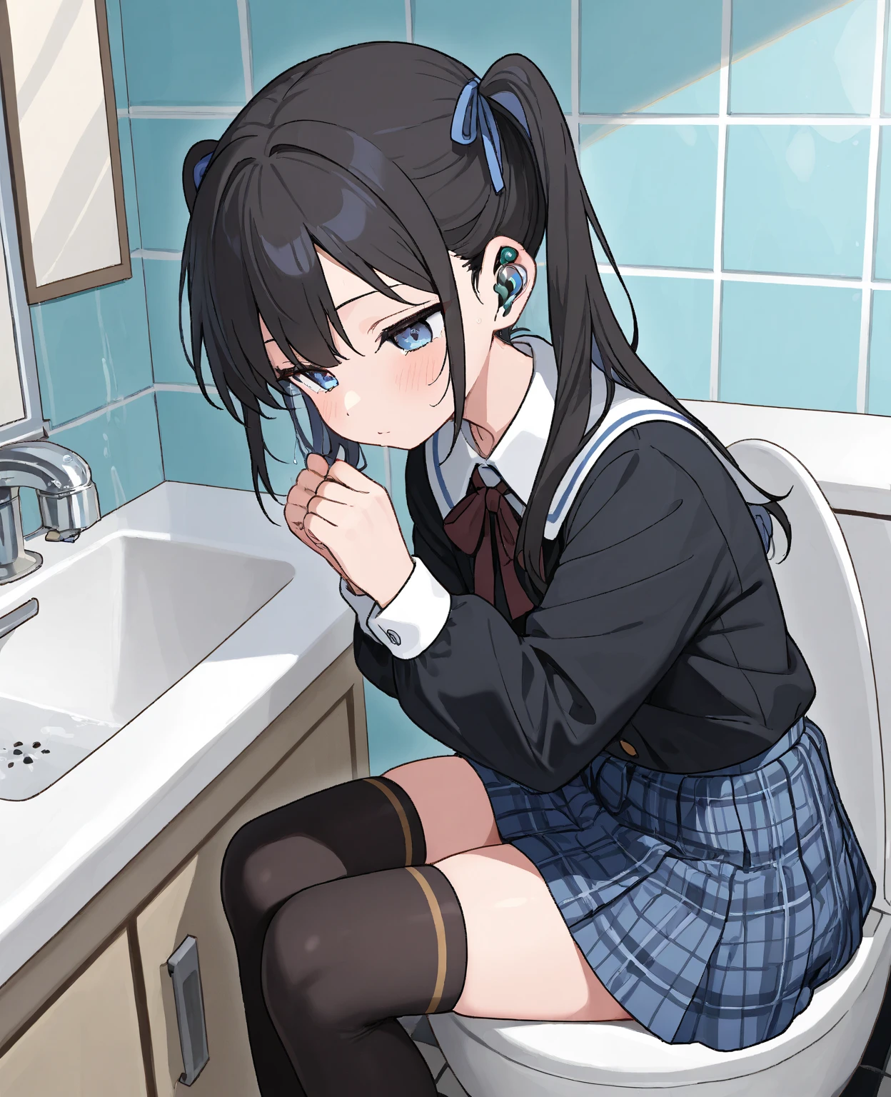 Best quality, masterpiece, ((1cute girls)), ((10yo-girl)), ((spread legs)), evil smile blushed face, open mouth, blue shining eyes, bare clothes and show breast, small pointy breast ((all girls must bare clothes , show breasts, perfect bare teats completely:1.4)), no bra, no panties (all girls must grab skirt up, perfect no panties completely:1.4),short sleeve sailor uniform, ((wet body)), ((black legwear)), shower room, ((multiple views)), paw pose,(Riding Dildo),