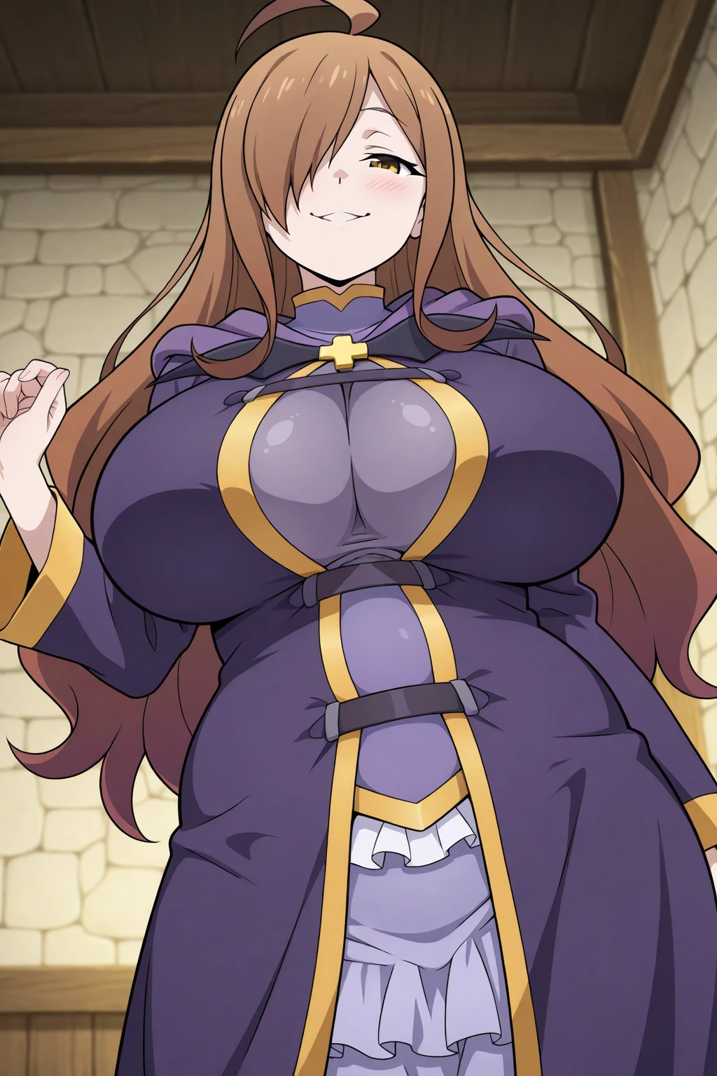 wiz(konosuba),1girl,solo,Females in heat,super huge breasts,fat,looking at viewer,