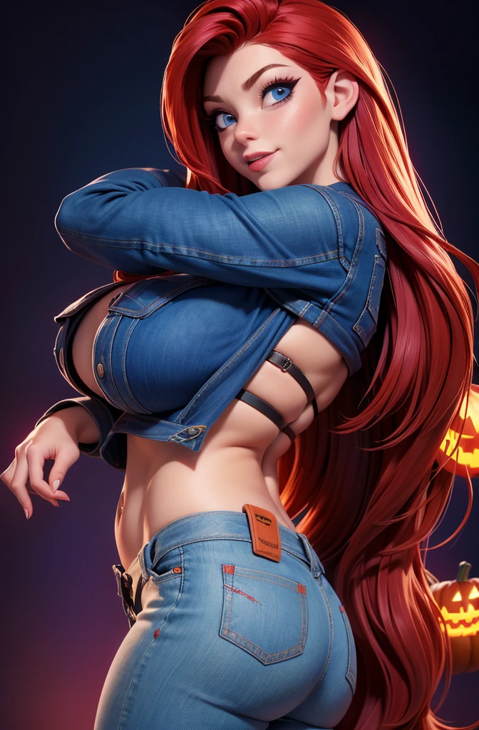 boots and (a) whip, holding a (glowing,energy) orb in her hand, standing in a desolate (wild) west landscape under a dramatic (sunset) sky. The cowgirl has (fiery) red hair, (mesmerizing) green eyes, and wears a (tight,fitting) black leather outfit with (silver) studs. Her lips are painted in a (deep,scarlet) red color, adding to her seductive appearance. The scene is illuminated by a (warm) golden light, casting long shadows on the gritty ground. The cowgirl exudes confidence and power, ready to unleash her (sinister) plans onto the world.