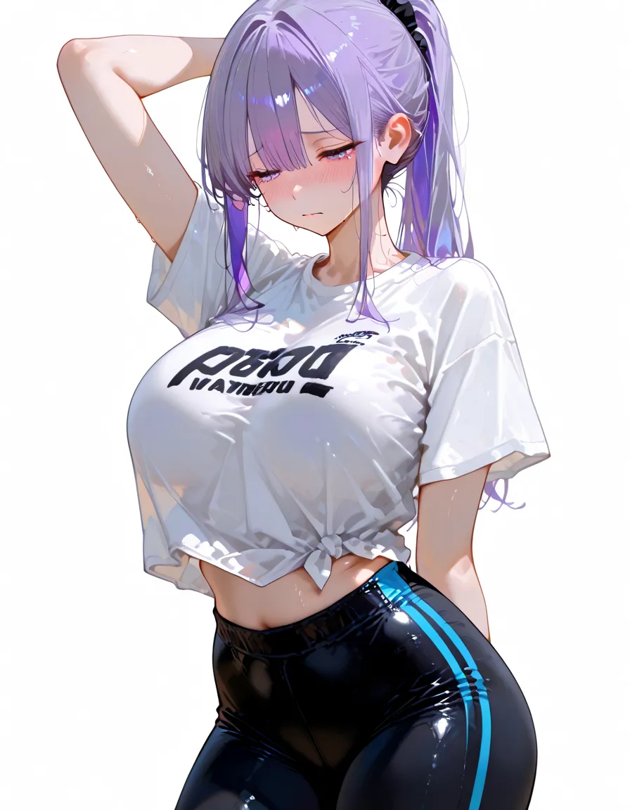 (masterpiece, best quality, ultra-detailed, illustration), genshin impact, kamisato_ayaka, 1girl, solo, hip hop hat ,cowboy shot, ponytail, blunt bangs, blue eyes, evil smile, open mouth, eyebrows visible through hair, long hair, silver hair, ear piercing, looking at viewer, outoors, city road, on the road, medium breasts, short jeans, crop top, cool jacket, stocking, hip hop, sexy pose, text on shirt, shorts, ear piercing, sun glasses, tighhigh, dollar symbol necklace,