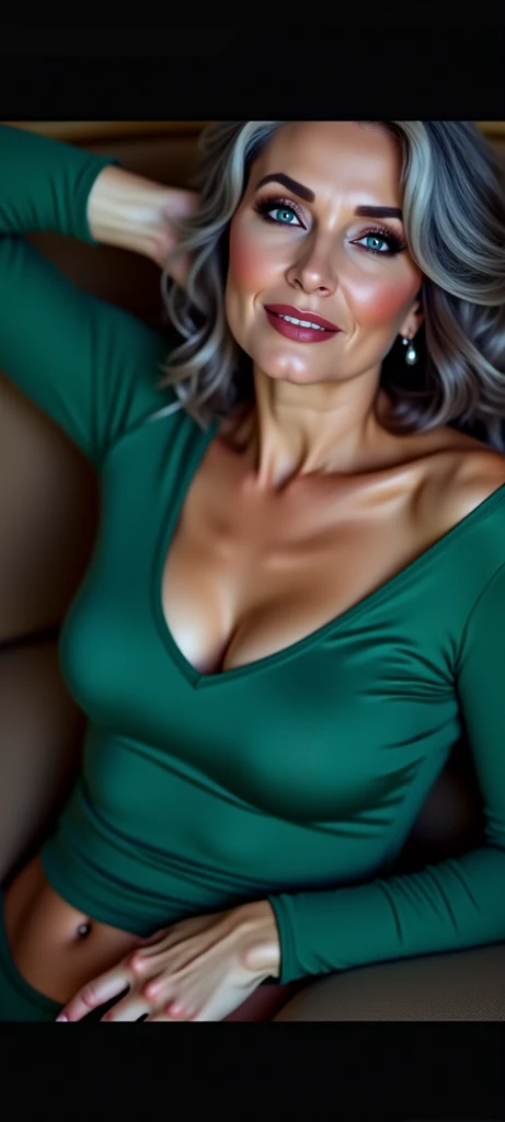 Quero um rosto de uma mulher de cor branca com olhos verdes idade de 47 anos aparentado uma mulher com sorriso lindo