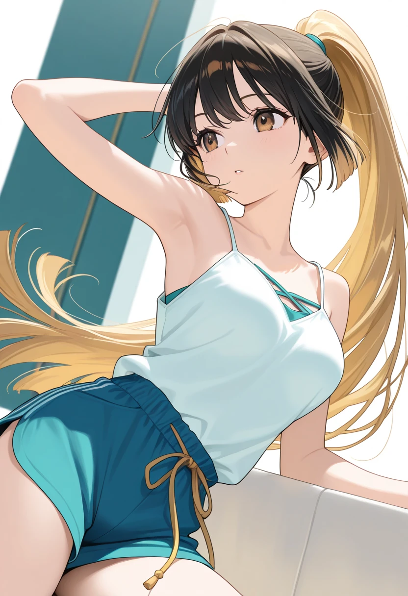 realisticlying、11 year old girl、Close-up from the ground wearing white sneakers、Wear shorts with a yellow pattern that highlights the buttocks、Breasts enlarged、Versatile sexy poses、Wearing glasses、Face smile、Tokyo on Christmas Night、sexly