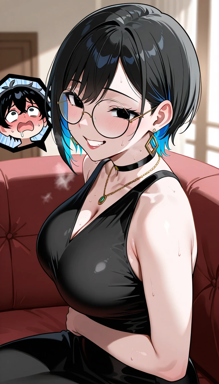 masterpiece, best quality, shimizu kiyoko, looking at viewer, blowjob, wearing glasses