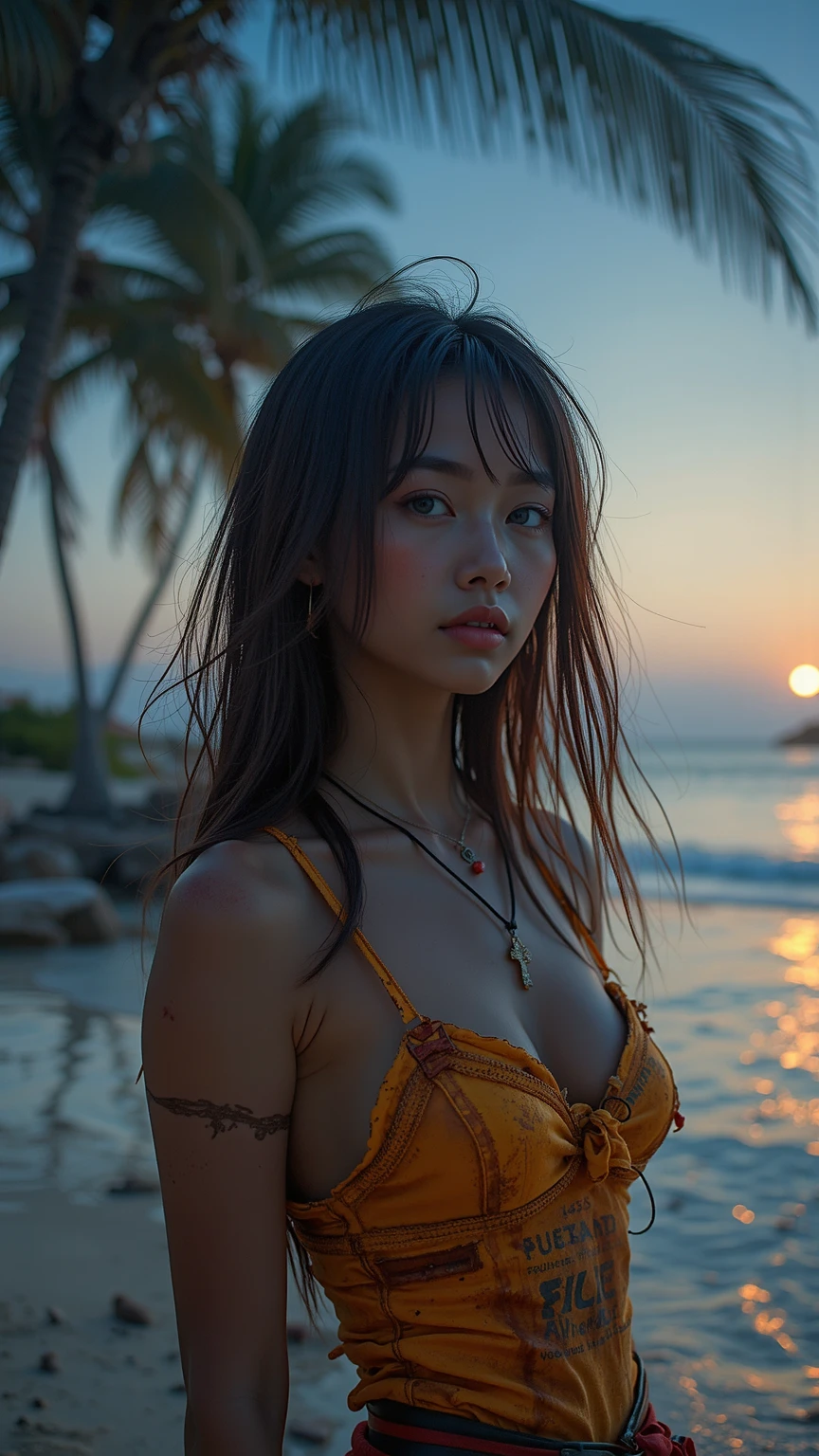 (Best quality, 8k, 32k, Masterpiece, UHD:1.2), NSFW, Big naked size 5 of a Japanese girl, Maxi Dress, no bra, outdoor, sunset, well-lit face, high speed sync lighting, one light set up