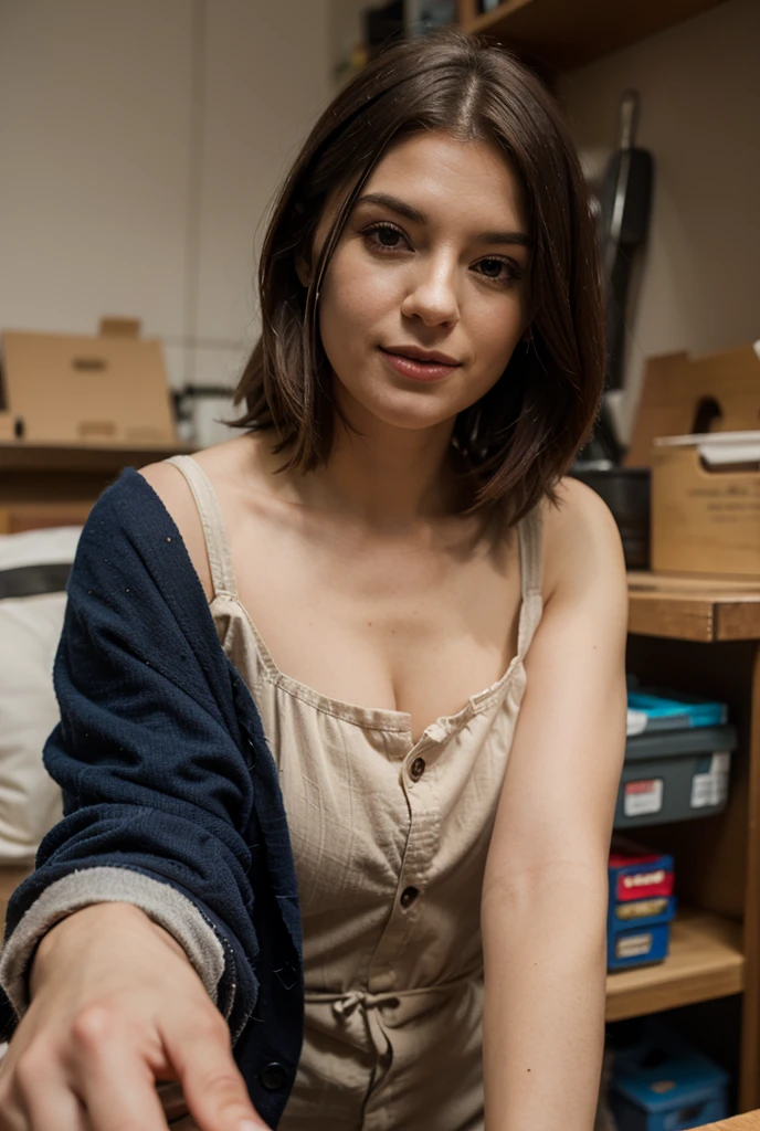 "Generate an image of an Italian girl who is passionate about video games and comics. She has dark hair, blue eyes, a Mediterranean charm, and is deeply immersed in the nerd culture."