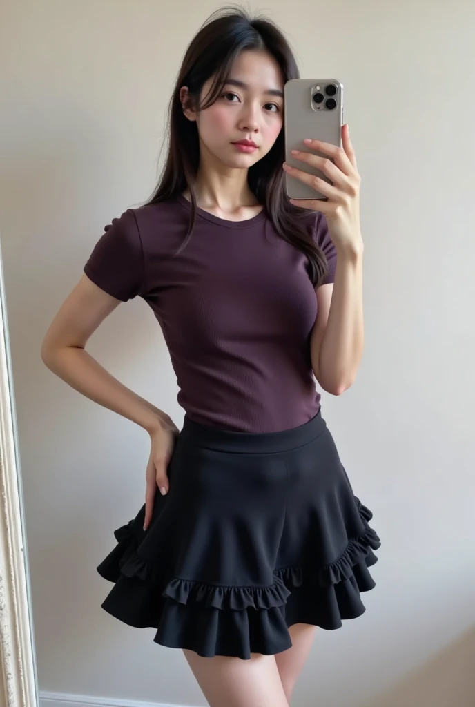 Feeling fatigued(((8K、High resolution、Highest quality、High resolution)))alone、Natural body shape、White skin、Natural Makeup、Black Hair、bangs、Straight Long Hair、、((()))、、(Big Breasts:1.4)、(())、(((((Looking into the camera)))))、(((Red satin panties)))、(((Lift up the skirt)))、Bedroom、、((Pay attention to the butt、))、、(Business look), ((Married women), ((White ribbed short sleeve V-neck)), ((Formal Black Tight Skirt,mini skirt )), necklace、(())、Backwards、Looking back at the camera、Exposing thighs、Mostly buttocks, Lace panties、Very small panties