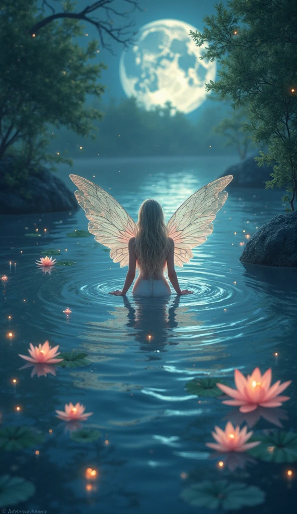 a fairy in the water with speakers around it and a DJ playing very detailed music