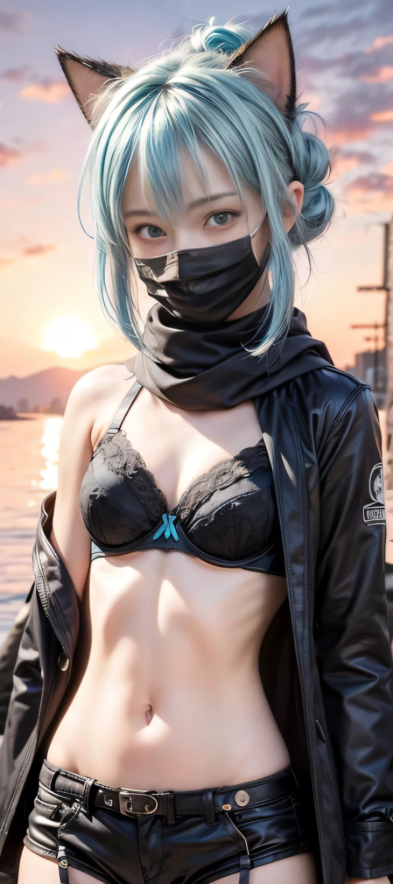 1girl, wlop, (blindfold), breasts, cleavage, cleavage cutout, dress, green background, hair between eyes, headband, high resolution, nier (series), nier automata, red lips, shadow face, short hair, solo, upper body, l blue hair