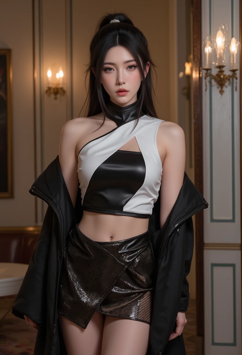 Shy woman on a rainy night，(8K Ultra HD、Digital SLR Camera、Soft Light、high quality、Volumetric Lighting、frank、photo、high resolution、4k、8K、Bokeh)，(Rich details on the eyes and face，warm color, Very saturated colors，Show a charming smile, little cherry mouth, mouth closed, Balanced Eyes, Perfect face, Pretty Face, black eyes，Skin is transparent and visible, Shirasawa skin, cosmetic, (Glasses),earrings，Forehead chain，necklace, Jewelry，veil，Hair accessories)，(Create stunning images of real girls, warm light, Dynamic poses, Elegant Posture, Cowboy lens, Front full body，Look confident from the front，Body facing the camera，Standing pose facing the camera，Open your legs slightly，Golden Ratio Graphics，Minimalism, ), ,Chinese anime girl，Waist-length hair，Messy Hairstyle，,Gradient hairstyles，Cyberpunk hairstyle，(Transparent clothes：1.5)，Red clothes，Thin clothes。Transparent mesh clothes，Transparent clothes，Transparent tights，（Sexy，Perfect breast shape、Very detailed breasts，34E cup），No underwear，（Super high waist，Waist hollow，Levain），Black socks.（Clear knee-length socks、Garter socks，Leg ring，garter、腿部garter）