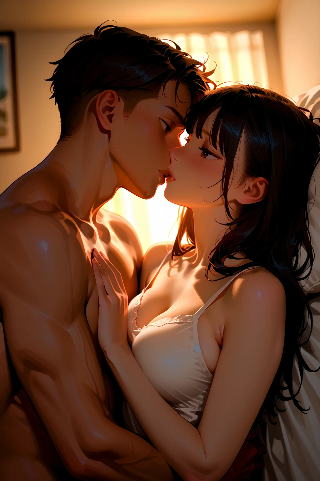 Hu Tao girl and Rantaro Amami man,perfect body, nice body, curvy, kissing, sex