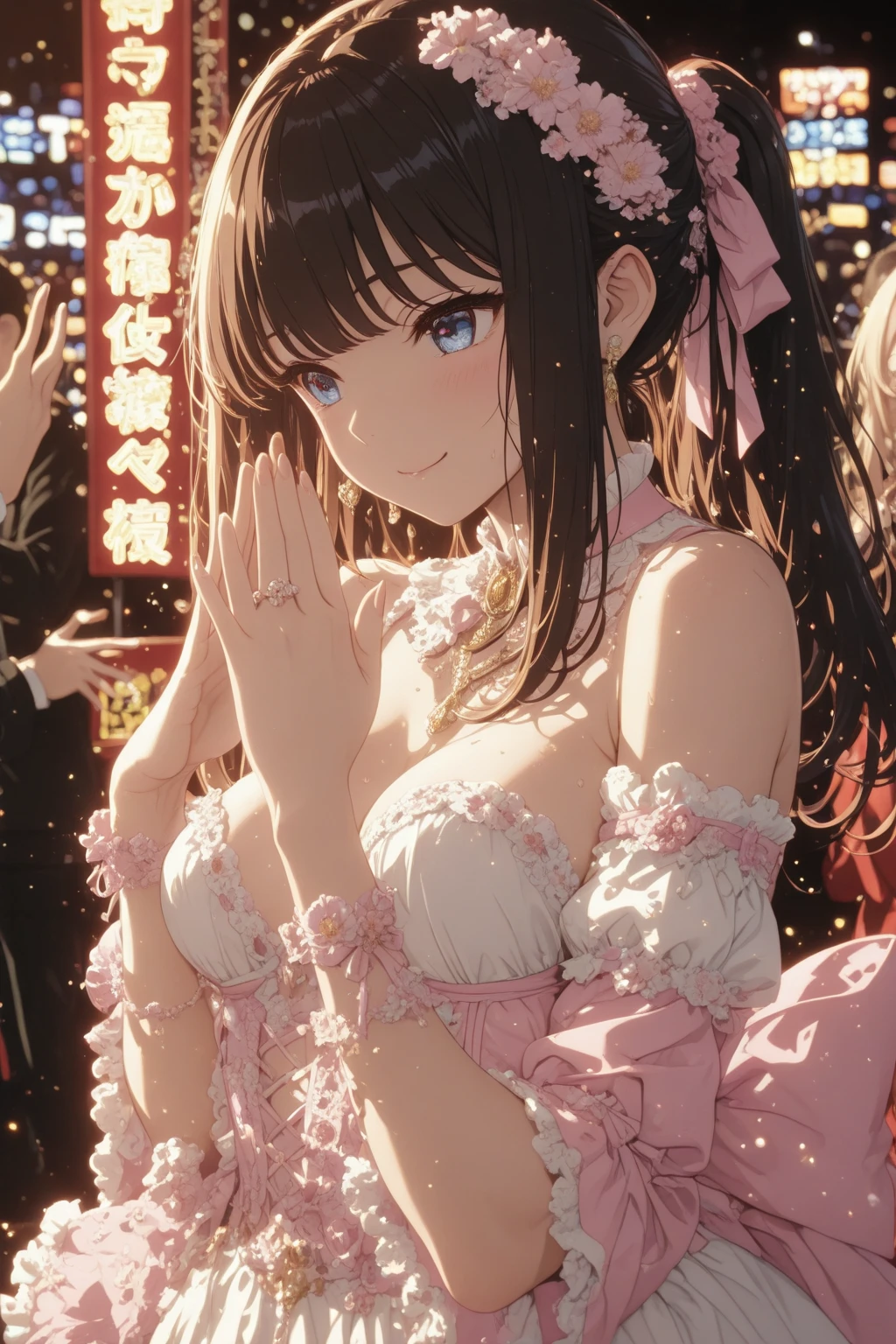 A girl with huge breasts masturbates while blushing in a garter belt on a Ferris wheel、Anime Style