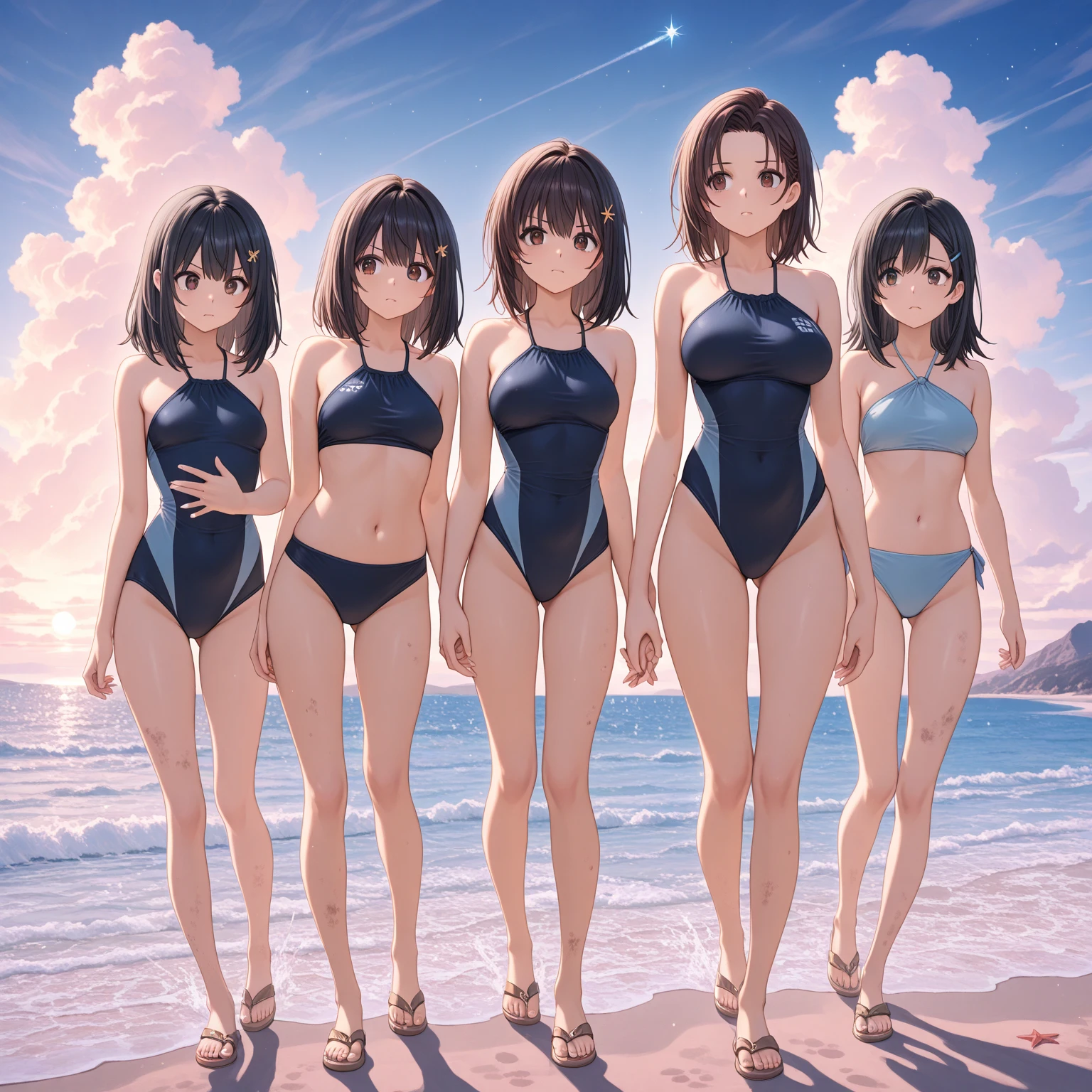 (Highest quality, Ultra-high resolution, Realistic:1.1), Written boundary depth, At the Beach, Fisheye Lens:0.8, (plural:1.65), 3 Japanese (18-year-old:1.2) and (Large Breasts) sticking out from below (Ultra Micro Bikini:1.5), (Gal:1.25), (smile, Open your mouth:1.1), (No eyebrows:1.2), (Symmetrical, clear eyes:1.3), (Wavy brown hair:1.1), Blunt bangs, (Cleavage:1.2), (curve:1.1), (belly button:1.1), Provocative look、Perversion、Lewd gaze、Grin、Heavy breathing、Ahegao、Drenched in sweat