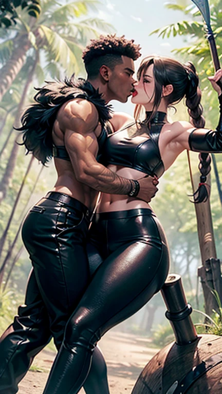 Two ((((women))), (((lesbians)))), 2 barbarian warriors kissing madly, 2 Beautiful full-body women, 30 years old, muscular and perfect bodies, with little clothes, tiny thong, caressing each other, super sensual scene, ((((kiss))), (((tongue kiss)))), sexy, sexy pose, very sexy, sexy to, pulling hair