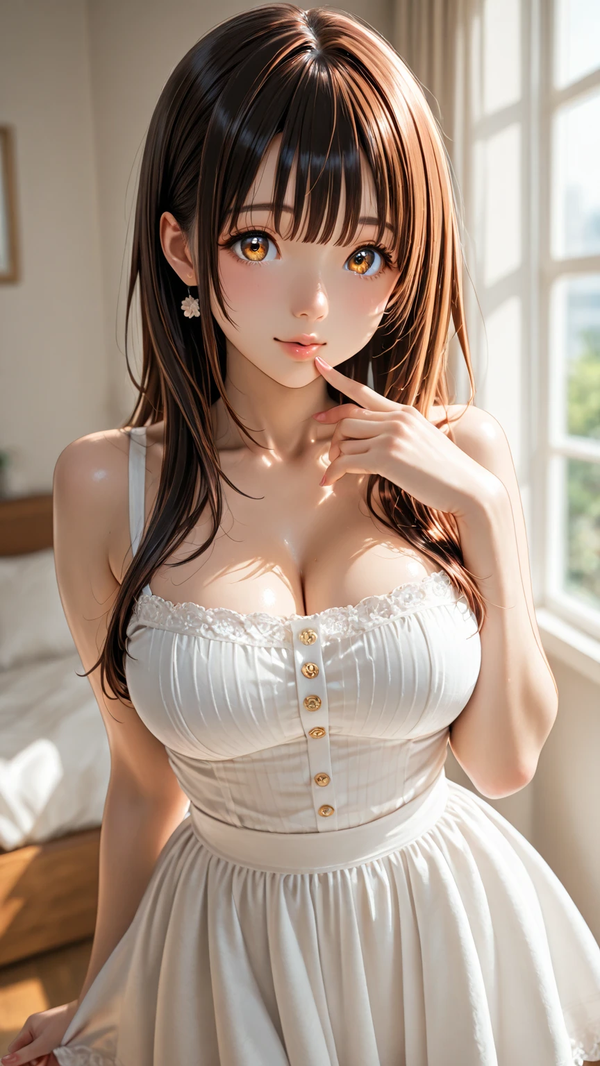 chunmomo, (masterpiece, best quality:1.2), soft light, 1girl, solo, delicate face, Detailed skin, long black hair, ,evening gown,in movie theatre,huge breasts