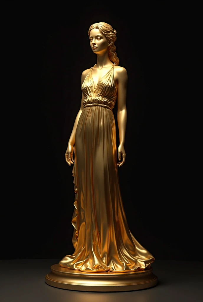In the dimly lit gallery, a strikingly elegant sculpture of a female figure stands tall, cast in a luxurious bronze style. Her delicate features exude grace and sophistication, her flowing gown frozen in eternal motion. The intricate details of her hair, expression, and posture are perfectly captured in this magnificent three-dimensional work of art. Each curve and line is expertly rendered, showcasing the impeccable craftsmanship of the artist. This exquisite sculpture radiates a sense of timeless beauty and refinement, captivating all who gaze upon it.