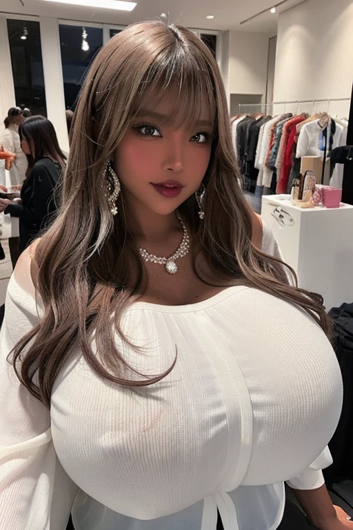 a gyaru woman, dark skin, looking at viewer, massive tits