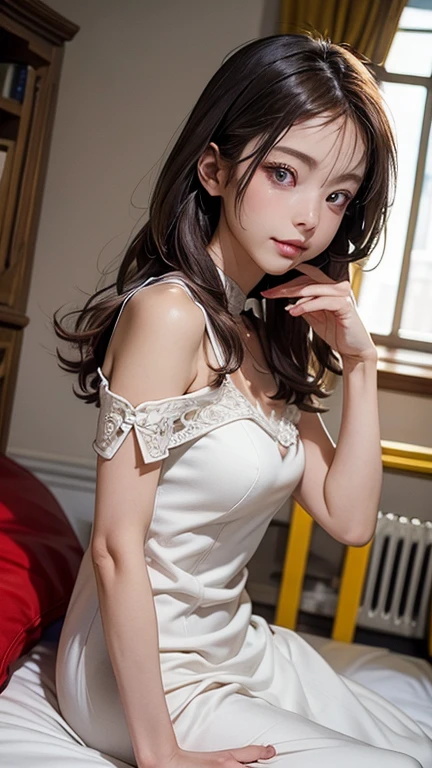 bright look、young shiny glossy white shiny skin、Best Look Rondo Reflective Light、Platinum blonde hair with dazzling highlights、shiny bright hair,、super long straight hair、Shining beautiful bangs、輝くクリスタルクリアな魅力的な大きな青いeye、very beautiful lovely cute 16 year old girl,美しく細かいeye, beautifully detailed nose,(( whole body:1.5)),eyeが強調するメイク、royal style，comic style, , scattered below the surface, gorgeous details,(girl standing on the terrace)、 nature background, (medium sized breasts), ((cinematic)), dramatic lighting, table top、((Off-the-shoulder white floral dress:1.4))、(Loose and fluffy perm:1.4)、1 girl、Ultra-realistic 8k CG, 絵に描いたようなperfectionな顔, perfection, clean, table top, professional artwork, famous works, perfectionな顔, beautiful face, 美しいeye, ((perfectionな女性の体)), alone,(Immersive atmosphere, chiaroscuro:1.5,bright light:1.2,bright lighting),(blush:0.5),fascinating look,very detailed_eye,big,Beautiful and detailed background,written boundary depth,realistic:1.3, (long shot),((standing by the window)),((Skirt soars)),(long legs)、 (ambient light:1.3),(cinematic composition:1.3),(neon light:0.1),(nffsw:0.1),accent lighting,、((Showing white lace panties)),((lift the skirt)),