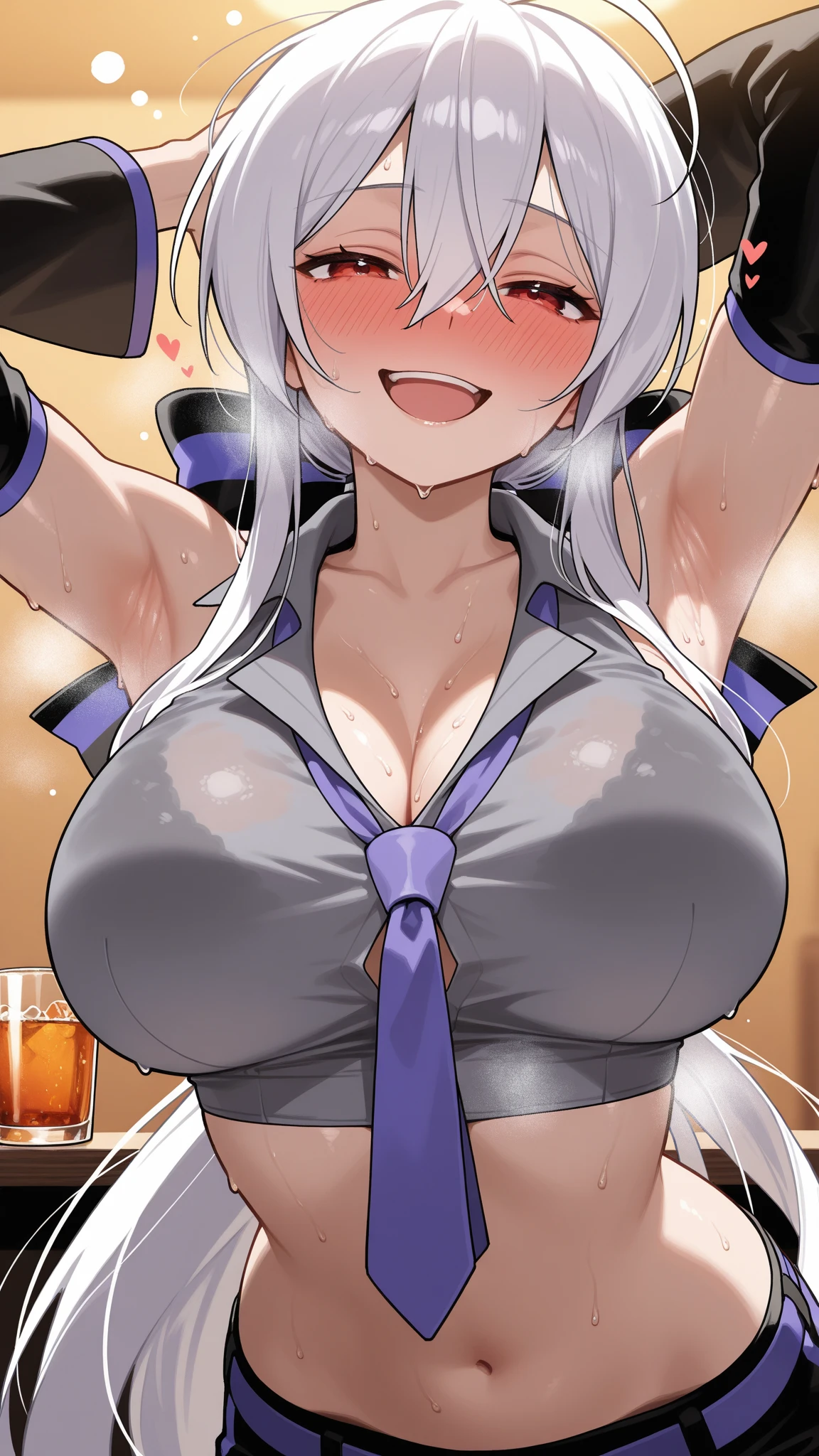 1 girl,Super delicate skin,Radiant Skin,Moist oily skin, devil smile,Huge Chest,Chest,Vibrant colors,masterpiece,best quality,Extremely detailed,high resolution,concentrated,Nightclub，Look at the audience，((masterpiece、best quality、Very detailed)、((A girl))、Reverse Bunny Girl、Pink Eyes、((There are many piercings))、((Big Chest))、Cowboy shooting、Shooting from above、Purple light strip，((best quality)), ((masterpiece)), (detailed), (character focus、Chest Focus,whole body), Thick Legs，Side Ponytail，Long hair，curls，Double tail，Thick thighs，Huge breasts，Half Chest Exposed，Fascinating three-dimensional,Fascinating three-dimensional，Fascinating three-dimensional，Whole body soaked，Shortness of breath，Bright Black