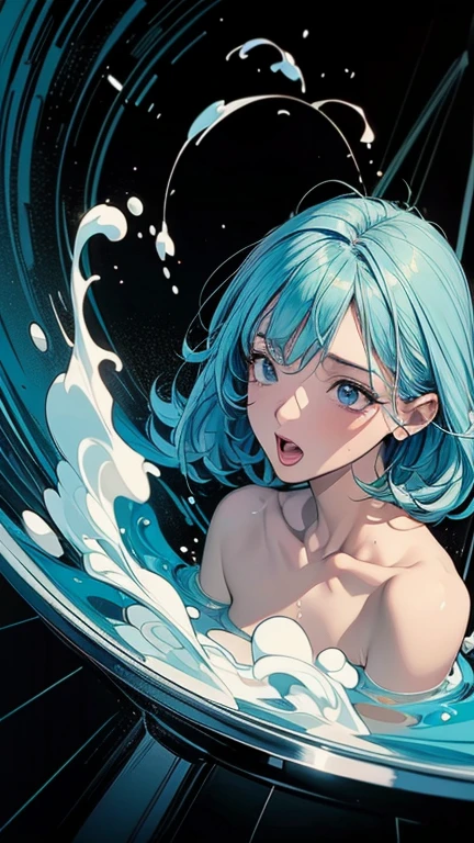 (master part), (best quality), (super verbose), (disheveledhair), (((1girl))), Standing, recipiente, (simple background), finely beautiful eyes, delicate beautiful face, floating, (high saturation), (colorful splashing), colorful bubble, (Glow Up), facefocus, ponytail, floating hairs, (shining), best ilumination, better shadows,